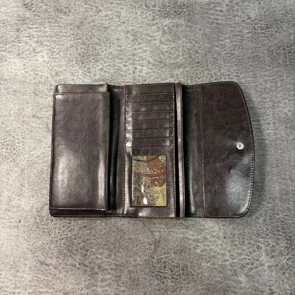 Brown Vintage Heart Print Clutch Wallet